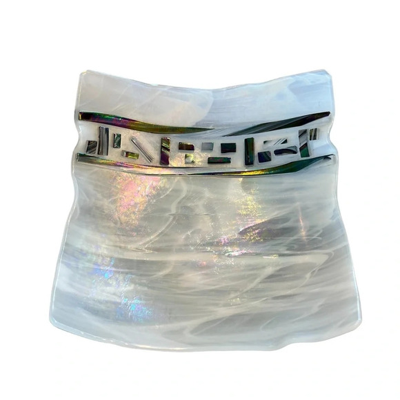 Dichroic Fused Glass Iridescent Handkerchief Bowl 7” x 7” - Picture 2 of 7